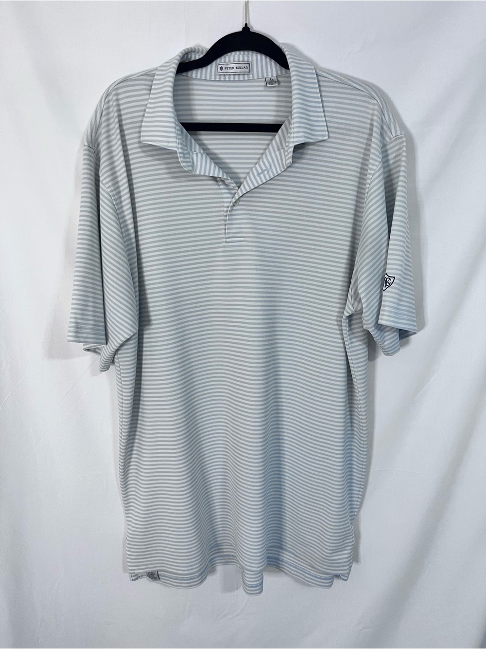 Peter Millar Pale Blue and White Striped Polo